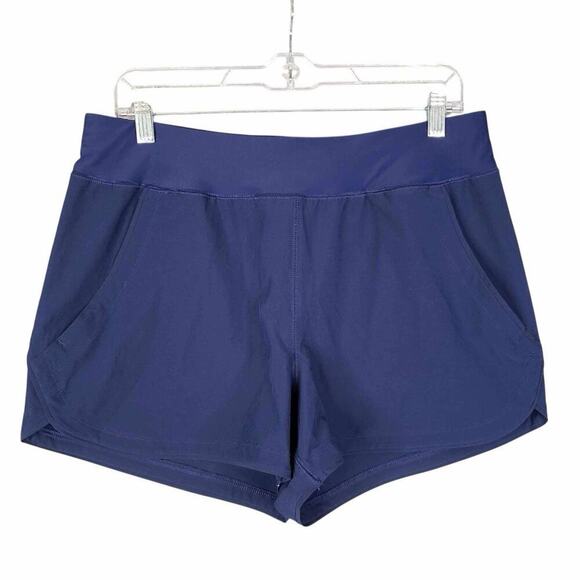 Lands End Swim Shorts Women's Size 10 Solid Navy Blue Pull On Stretch - Picture 2 of 9